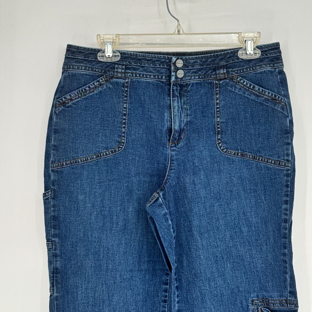 Coldwater Creek Womens Blue Denim Cargo Capri Jeans Size 8 Cropped Leg Tie - Picture 2 of 14